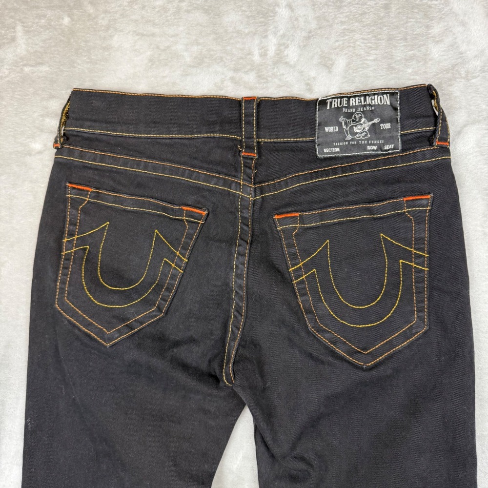 True Religion Billy Relaxed Bootcut Jeans Black Orange Contrast Stitch Mens 31 - Picture 3 of 15